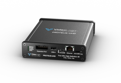 PROTEUS-UHD video overlay device, a standalone 4K and HD SDI/HDMI unit for overlaying text, graphics and GPS data on live video
